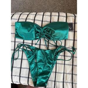 NWT Zaful Green Shiny Swim Set size M